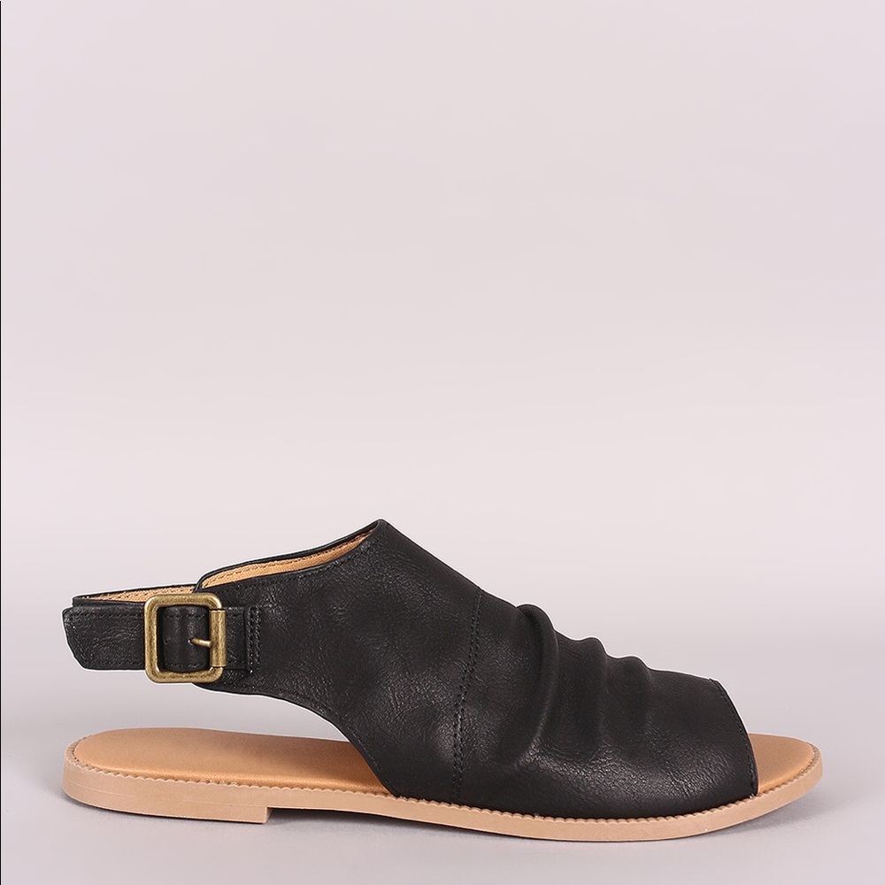 Ladies peep toe ankle buckle flat sandals - Picture 3 of 4